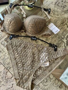 Aubade NWT Olive Metallic Embroidered Bra (34B)  & panty (S)